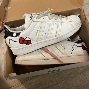 Adidas White and Black Sneakers with Hello Kitty